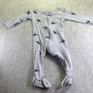 Leveret Gray Bird Print Kids Full Zip 100% Cotton One Piece Size 6-12 Months